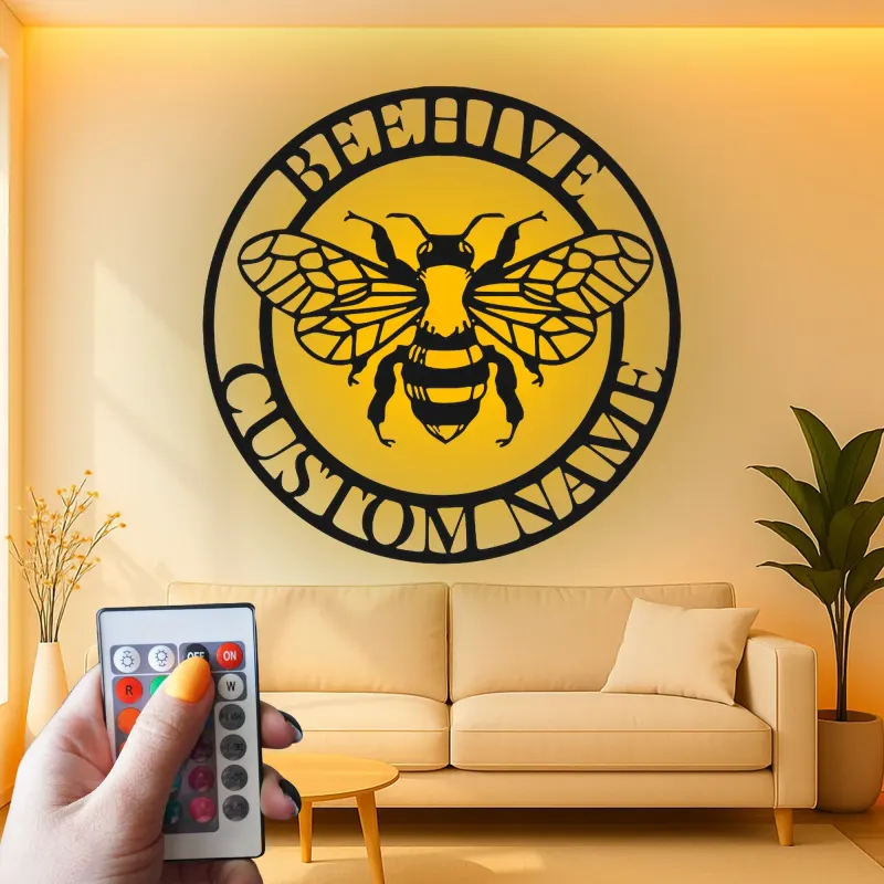 Custom Beehive Led Light Metal Wall Art Personalized Gift for Beekeepers Garden or Patio Decor