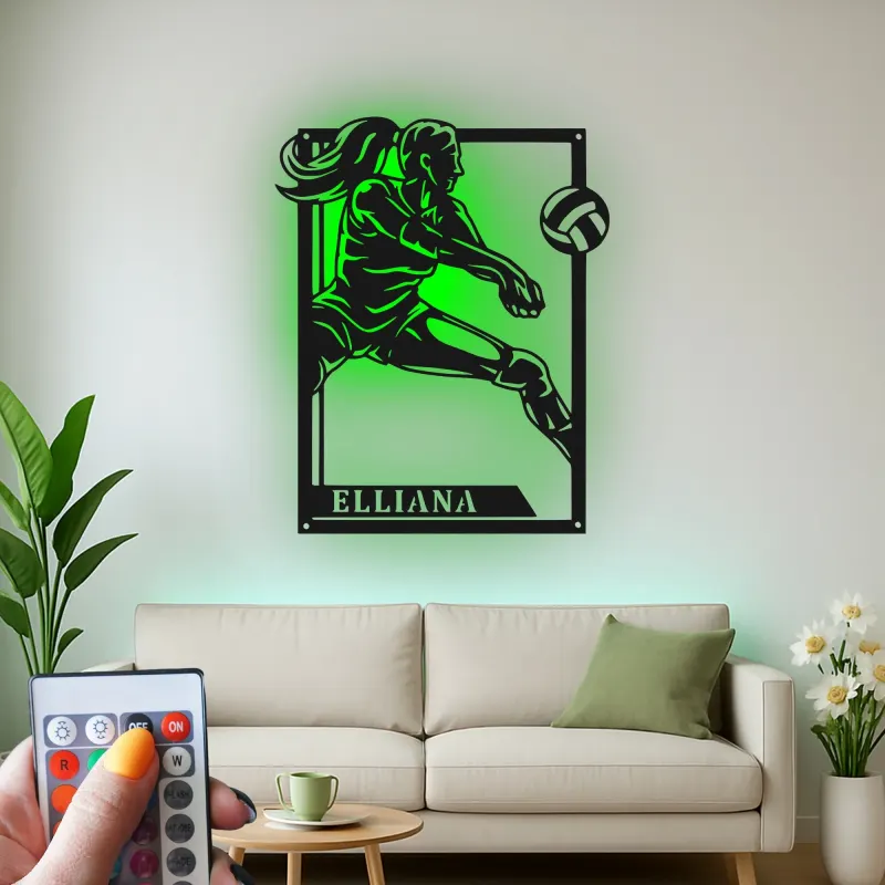 Personalisierte LED-Metall-Wandkunst Volleyballspieler Geschenk für Athleten, Spielzimmer Sportdekoration