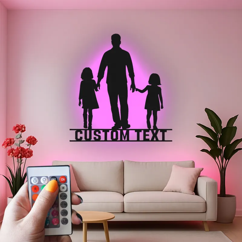 Cartel de metal LED personalizado con silueta familiar, regalo para padres, decoración familiar para el salón