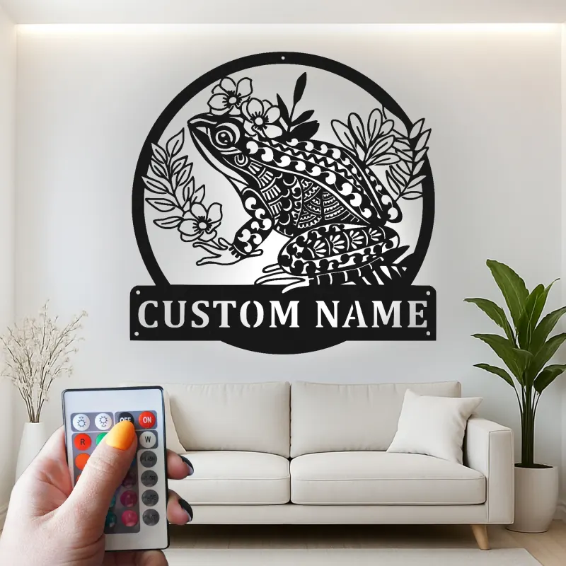 Panneau LED personnalisé de Grenouille | Décoration murale en métal personnalisée | Cadeau pour amoureux de la nature pour le jardin et le patio | Décor amphibien fantaisiste