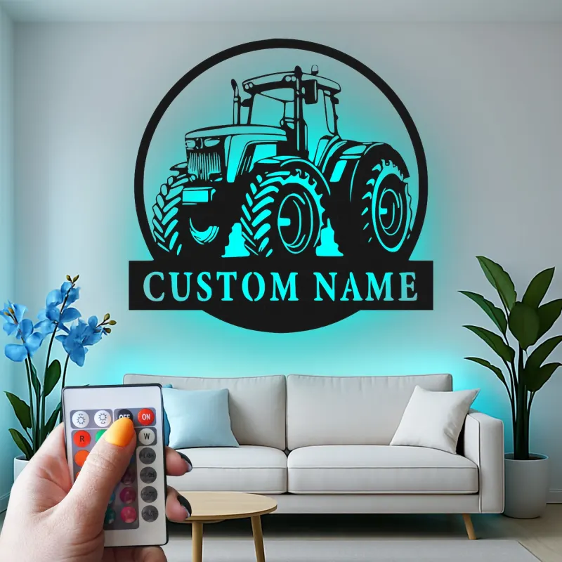 Cartel de metal LED de tractor personalizado Regalo para agricultores Decoración rústica para granero o sala de estar