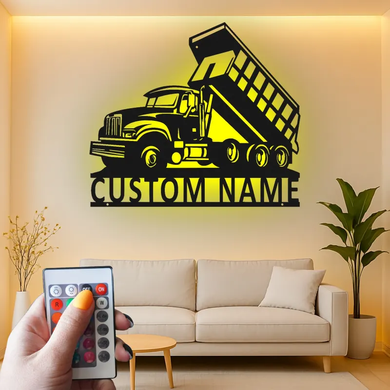 Cartel de metal LED de camión volquete personalizado, regalo para entusiastas de camiones, decoración para garaje u oficina 1