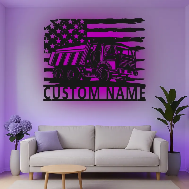 Insegna in metallo LED personalizzata a tema camion ribaltabile regalo per appassionati di camion decorazione per garage o man cave 5