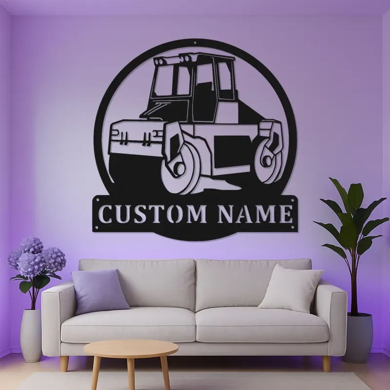 Señal LED de rodillo de carretera | Arte de vehículo de construcción personalizado | Decoración de equipo pesado personalizada para regalo de operador o man cave
