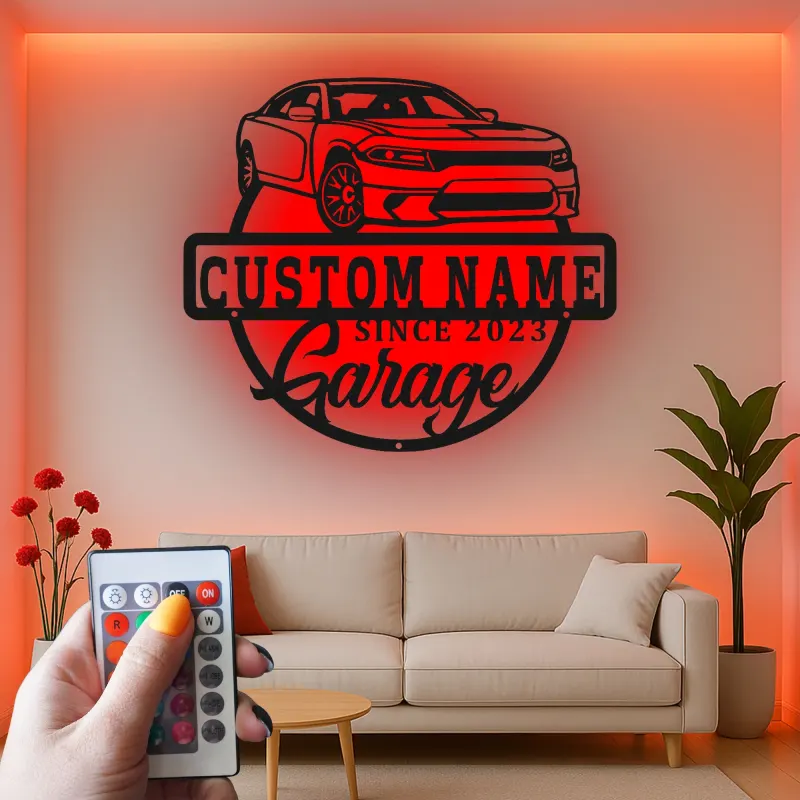 Décoration murale en métal LED personnalisée pour garage automobile - Décoration murale pour passionnés de voitures