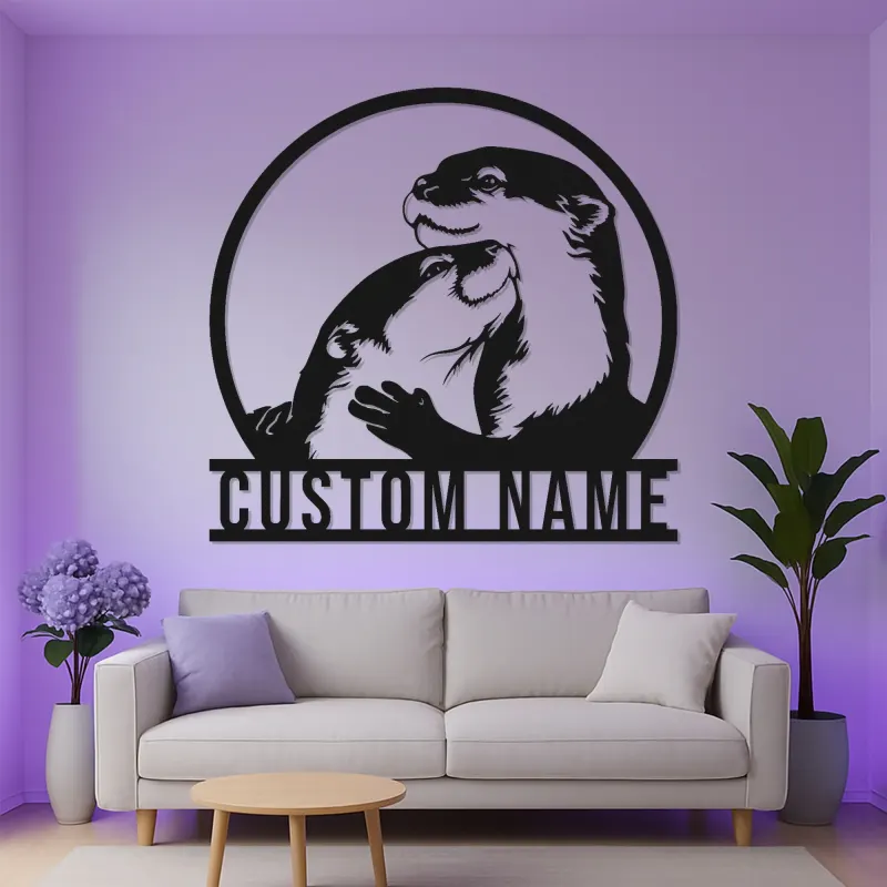 Insegna LED personalizzata con lontra | Arte murale in metallo personalizzata per nursery | Decorazione silhouette animale selvatico | Regalo per amante delle lontre
