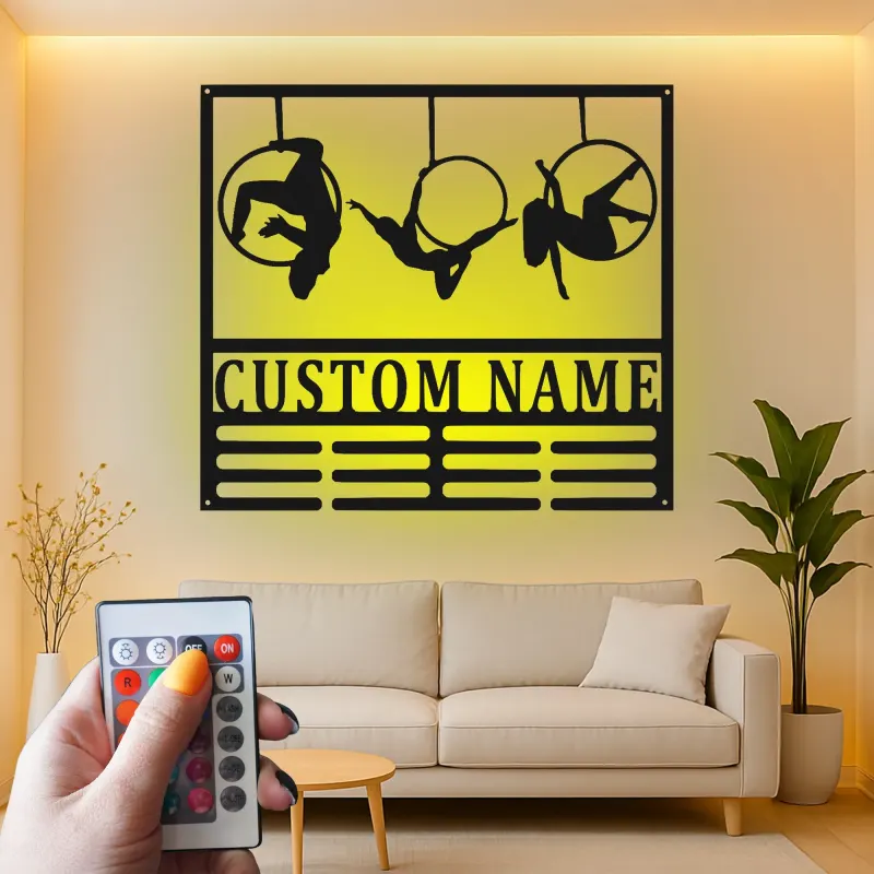 Décoration murale en métal LED personnalisée pour danseurs de cerceau aérien - Cadeau unique pour les passionnés de danse, décoration de studio ou de maison