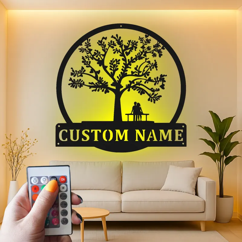 Décoration murale en métal personnalisée Arbre de Vie avec rétroéclairage LED Cadeau romantique pour couples Décor de chambre ou de salon