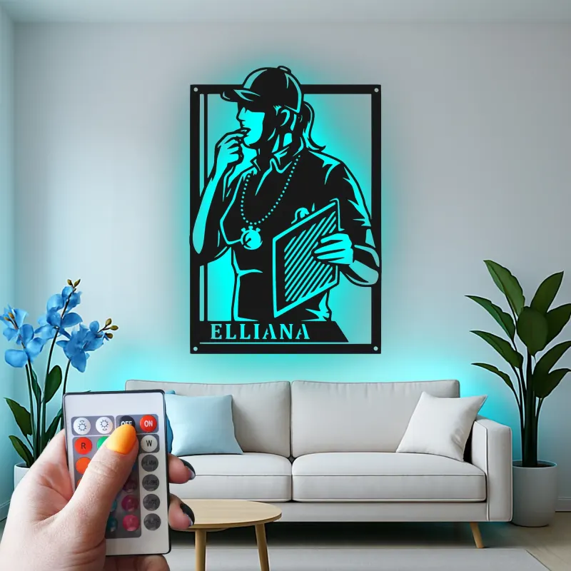 Décoration murale en métal LED personnalisée pour entraîneur - Cadeau pour entraîneurs, décoration de bureau pour passionnés de sport
