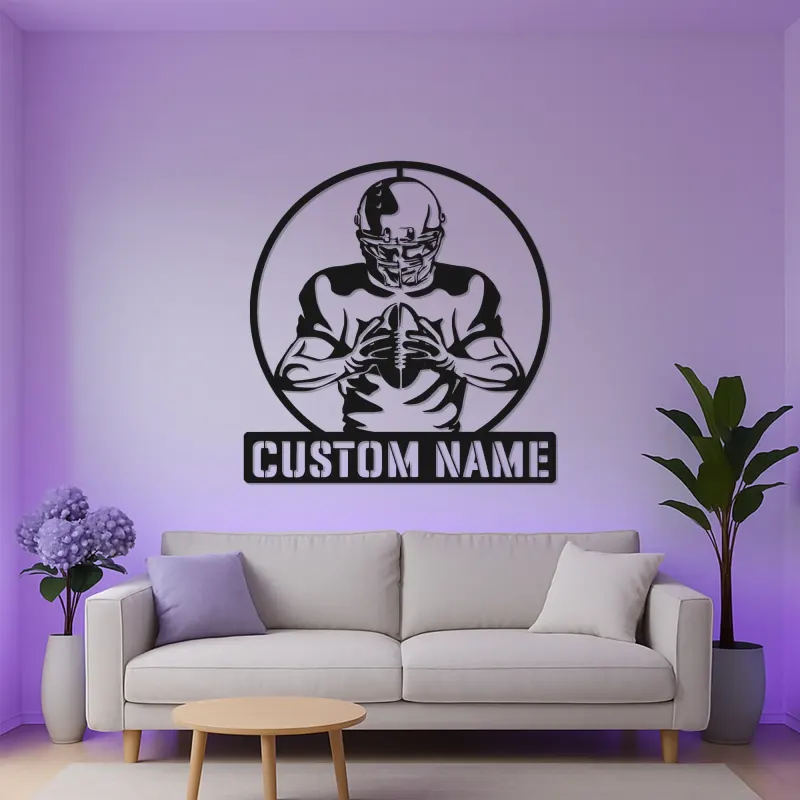 Custom Football Player Metal Sign | Personalized LED Wall Art | Game Room Decor for Boys | Athlete Gift Idea