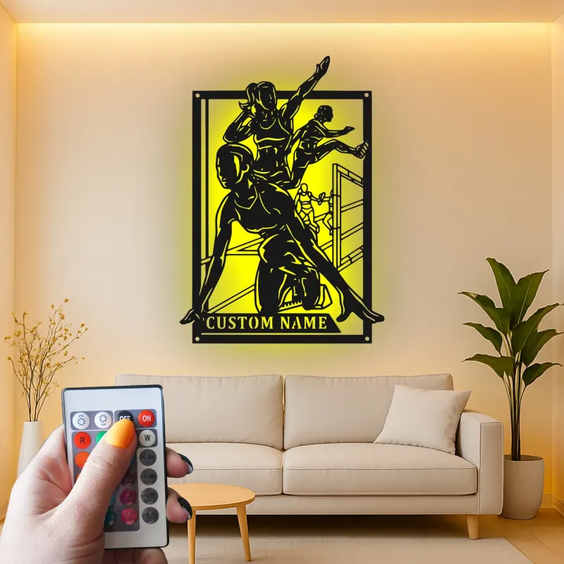 Cartel LED de atleta de obstáculos | Arte mural de metal personalizado | Decoración personalizada con nombre de corredor | Regalo para ella