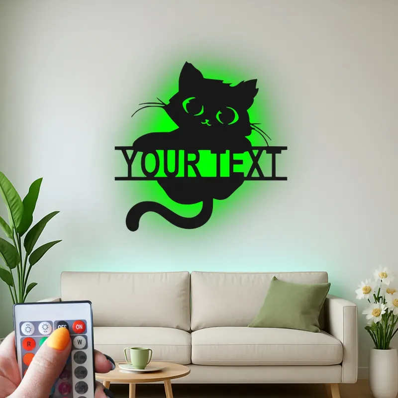 Insegna in metallo personalizzata con silhouette di gatto e luce LED regalo per amanti degli animali decorazione per soggiorno o camera da letto