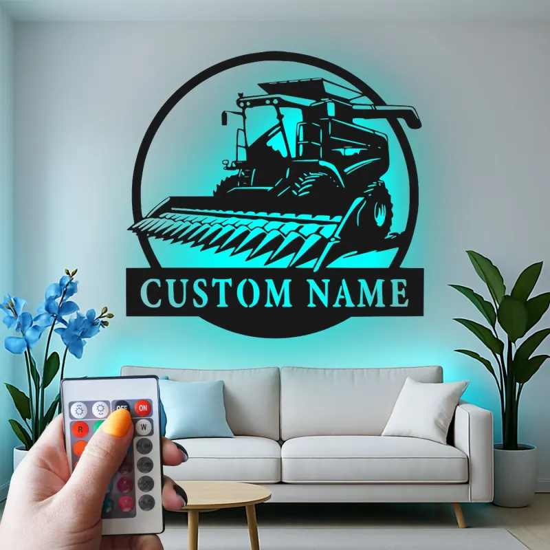 Cartel de metal LED personalizado de cosechadora de cereales Regalo para agricultores Decoración rústica de granja 2