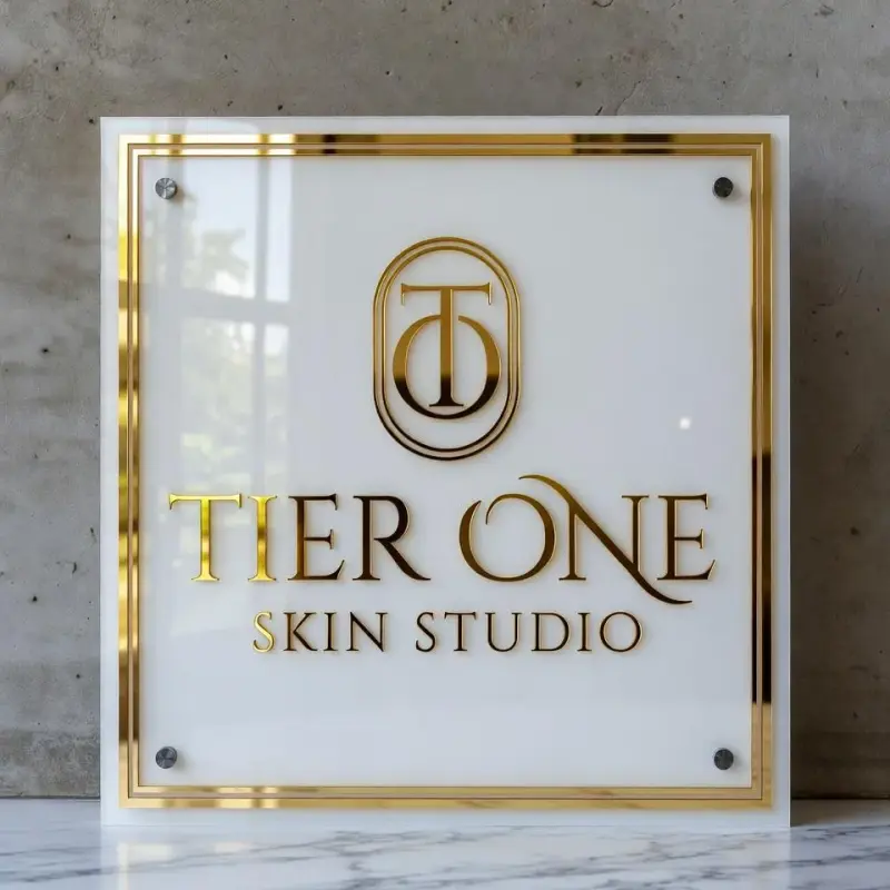 Custom Square Acrylic Sign | 3D Metal & Acrylic Business Logo | Personalized Salon, Spa & Office Wall Decor for Modern Brands