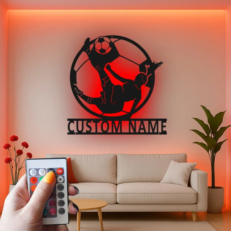Panneau LED Personnalisé Joueur de Football | Décoration Murale en Métal Personnalisée | Décor & Cadeau pour Athlète