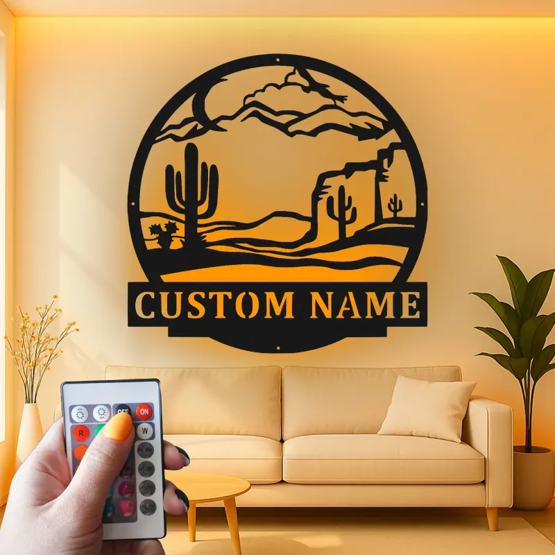 Custom Desert Landscape Led Light Metal Wall Art Personalized Gift for Nature Lovers Living Room or Patio Decor