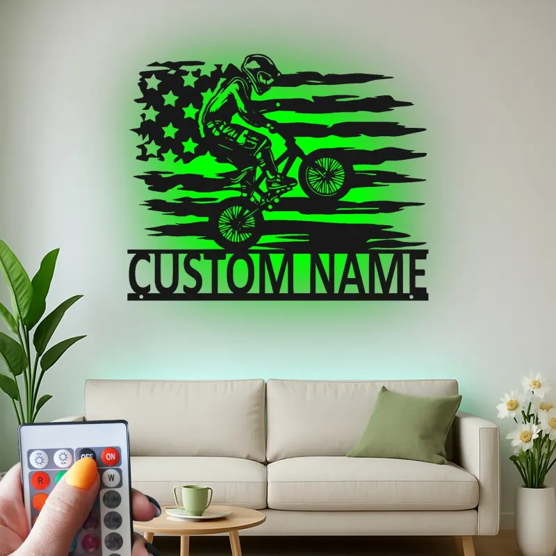 Insegna in metallo LED personalizzata per ciclisti con BMX Rider - Regalo per ciclisti, decorazione per camera da letto o sala giochi per adolescenti