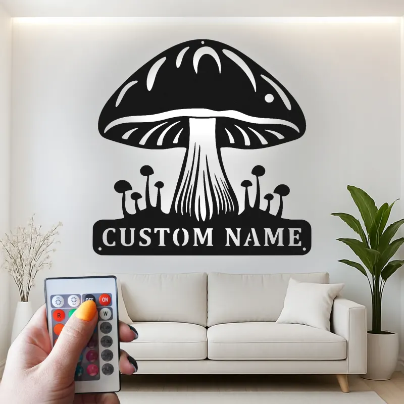 Individuelles Pilz-Metallschild | Personalisierte LED-Pilz-Wandkunst | Vintage-Naturfreunde-Geschenk für Studio- und Schlafzimmerdekoration