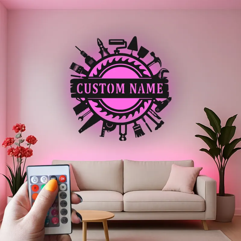 Custom Handyman Tools Sign | Personalized LED Metal Wall Art for Workshop or Garage | Carpenter & Craftsman Gift