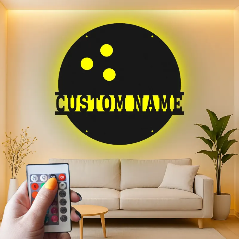 Insegna in metallo personalizzata con luce LED per palline da bowling, regalo personalizzato per appassionati di bowling, decorazione per sala giochi
