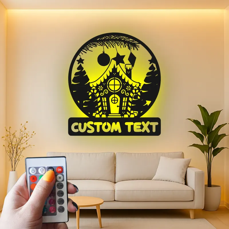 Décoration murale en métal LED personnalisée - Maison en pain d'épice