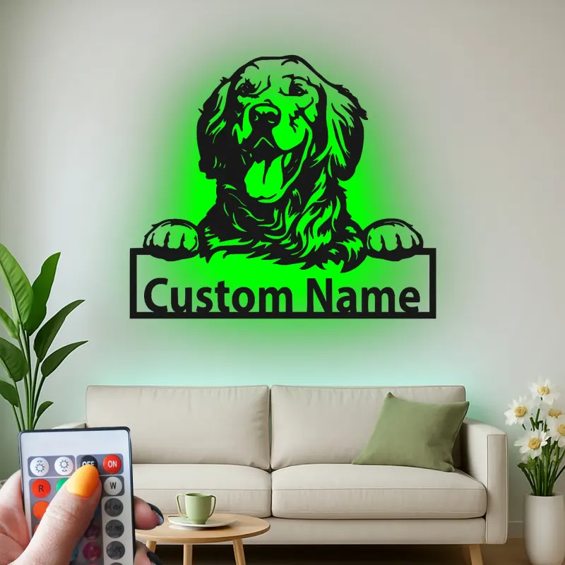 Insegna in metallo LED personalizzata per mamma di cani Golden Retriever, regalo per il soggiorno