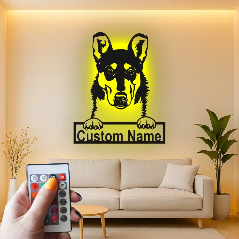 Décoration murale en métal LED personnalisée pour les amoureux des chiens - Berger Allemand 3