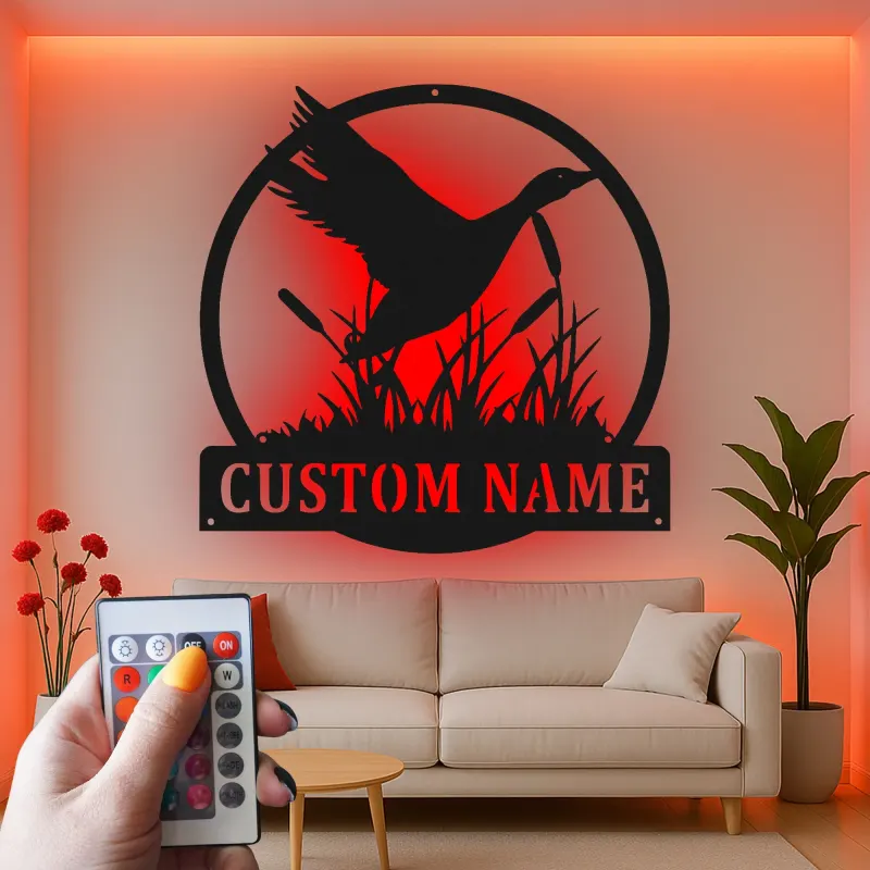 Cartel de metal LED de silueta de pato personalizado Regalo para amantes de la naturaleza Decoración rústica del hogar