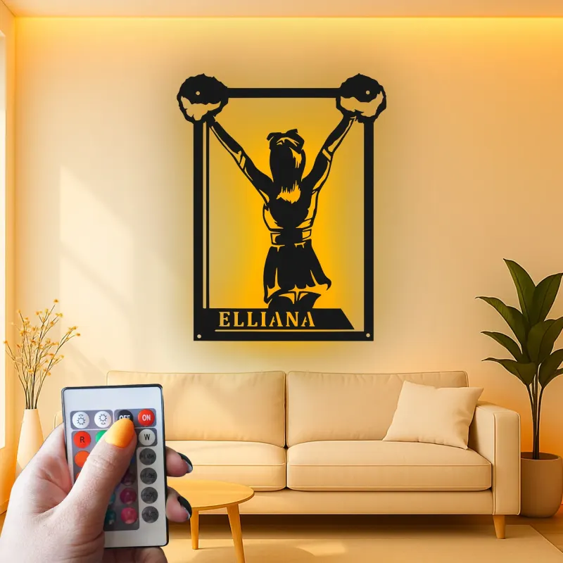 Insegna in metallo LED personalizzata per cheerleader - Regalo per appassionati di cheerleading per camera da letto o decorazione per palestra