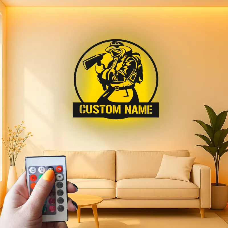 Personalized Firefighter LED Sign | Custom Metal Wall Art for Man Cave | Fire Station Decor | Hero Gift