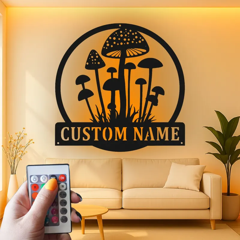 Arte da Parete LED a Forma di Fungo | Insegna con Nome Personalizzato | Decorazione Rustica per Casa, Ufficio | Regalo per Giardiniere