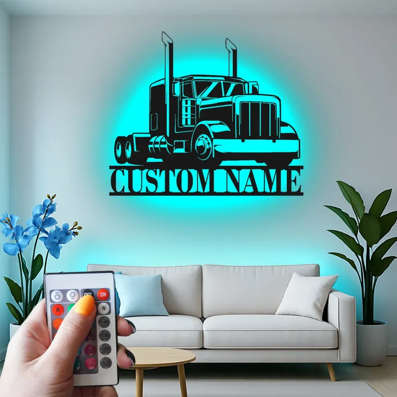 Personalisierte LED-Signatur für Lkw | Individuelle Metall-Wandkunst für große Lkw | Trucker Namensschild für Garage oder Man Cave | Geschenk für Ihn