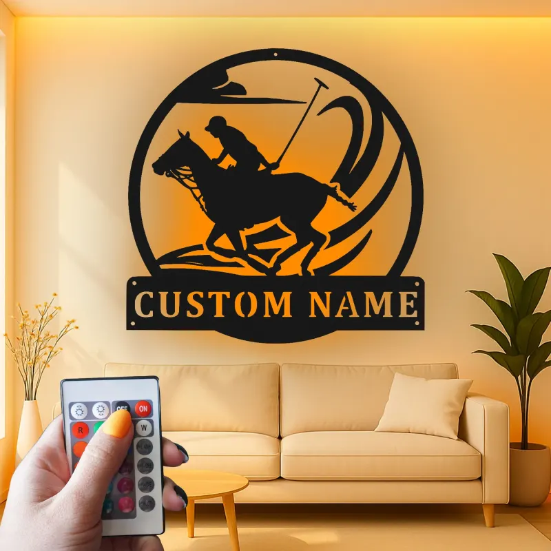 Insegna in metallo per giocatore di polo | Insegna LED personalizzata per equitazione | Regalo personalizzato per cavallerizzo | Decorazione per scuderia