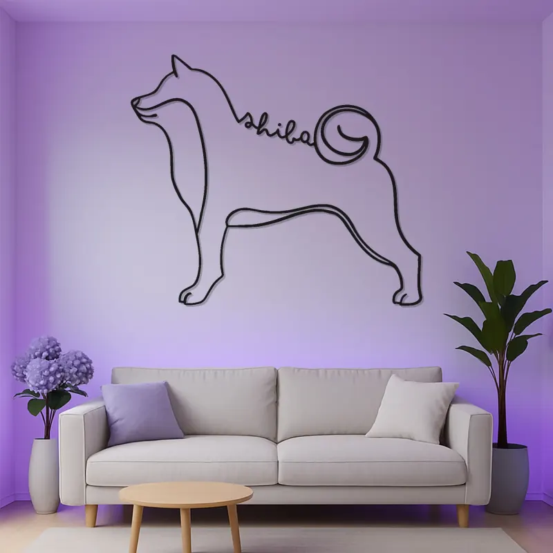 Shiba Inu LED-Wandkunst | Individuelle Metall-Silhouette eines Hundes | Minimalistisches Japandi-Hausdekor Geschenk für Tierliebhaber