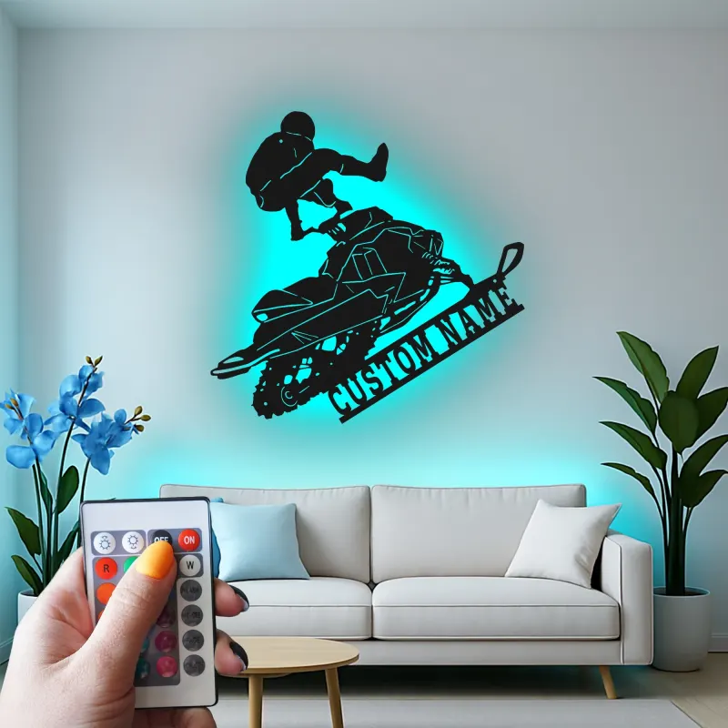 Cartel de metal personalizado para moto de nieve | Señal LED de deportes extremos | Decoración mural personalizada para garaje | Regalo para motonieve
