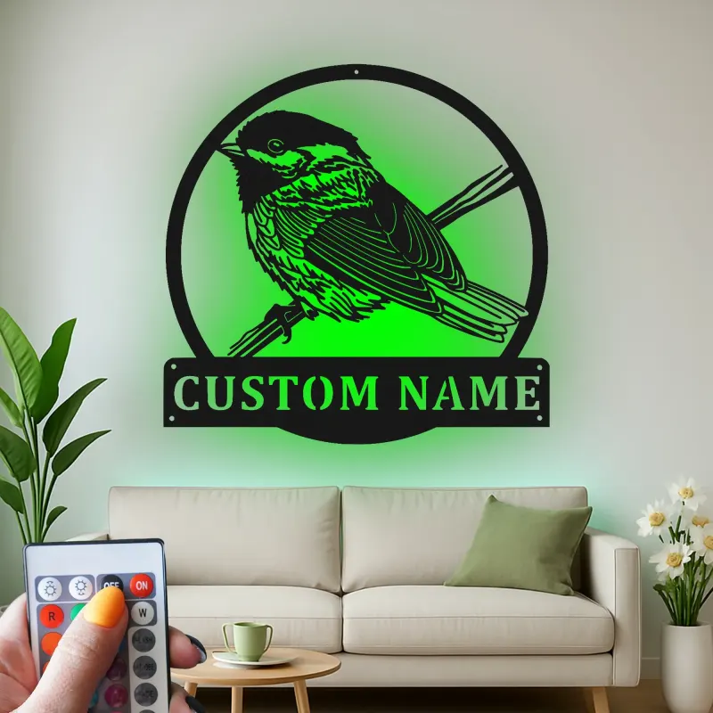 Personalisierte Vogel LED-Beleuchtung Metall-Wandkunst Geschenk für Naturliebhaber Schlafzimmer oder Wohnzimmer Dekor 1
