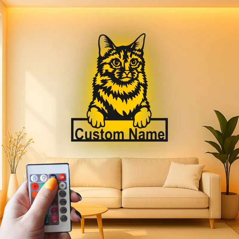 Insegna in metallo personalizzata con luce LED per gatti - Regalo per amanti dei gatti, decorazione per soggiorno o camera da letto