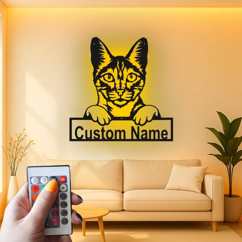 Custom Cat Led Light Metal Wall Art Personalized Gift for Cat Lovers Living Room or Bedroom Pet Decor