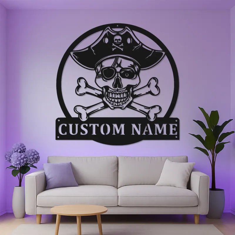 Insegna LED Teschio Pirata | Arte Murale Nautica Personalizzata | Decorazione per Man Cave e Insegna per Bar di Casa con Luci RGB