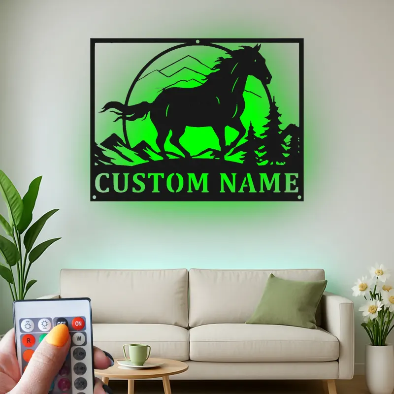Custom Horse Metal Sign | Personalized Equestrian LED Art | Barn Decor & Ranch Signage | Horse Lover Gift