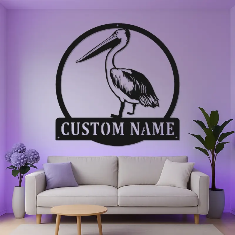 Custom Brown Pelican LED Metal Sign | Coastal Wall Art Decor | Beach House Lighted Nameplate | Personalized Nautical Gift