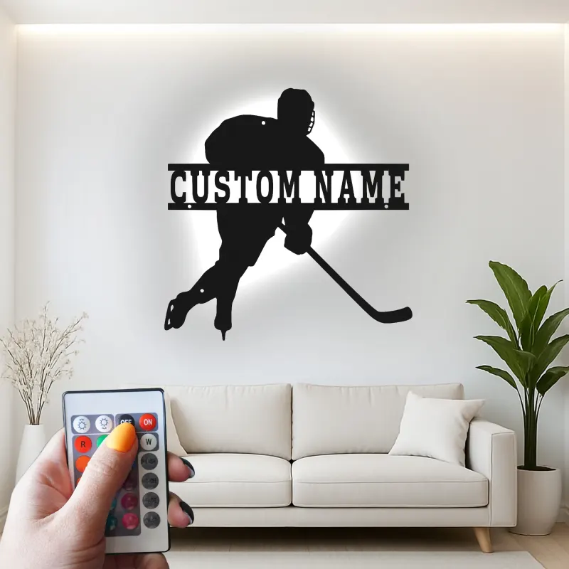 Personalisierte Hockey Spieler LED-Schild | Individuelle Namens Metall-Wandkunst | Spielzimmer Dekor & Geschenk für Athleten