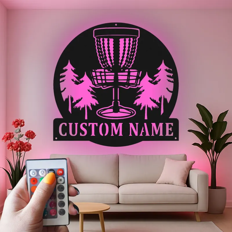 Insegna in metallo LED personalizzata per cestino da disc golf - Regalo per giocatori di disc golf e decorazione per sala giochi 1