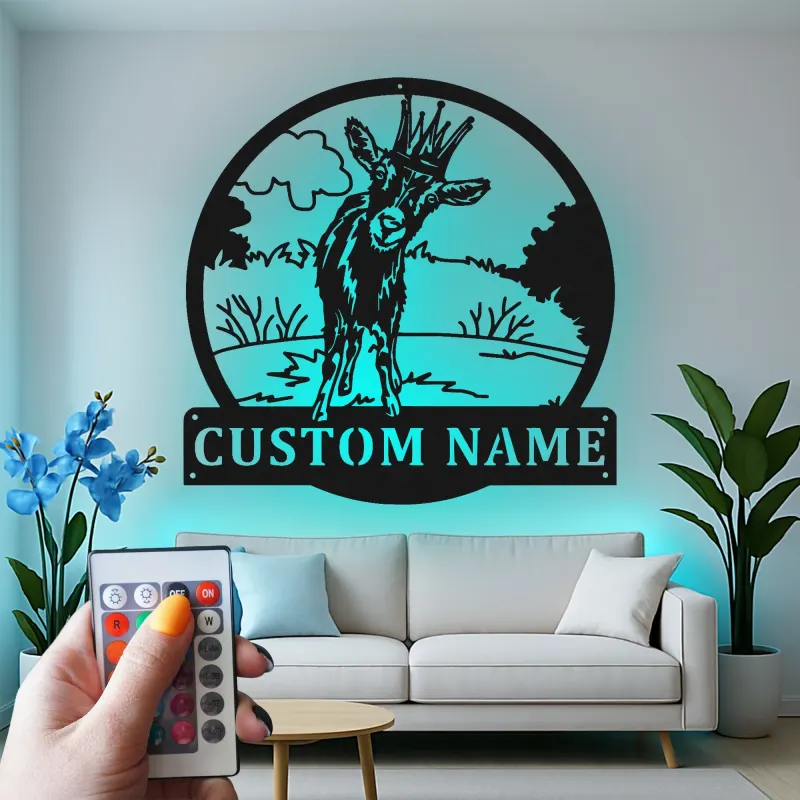 Custom Goat LED Sign | Personalized Metal Wall Art | Modern Farmhouse Decor & Gift for Animal Lovers | Barn & Nursery Accent