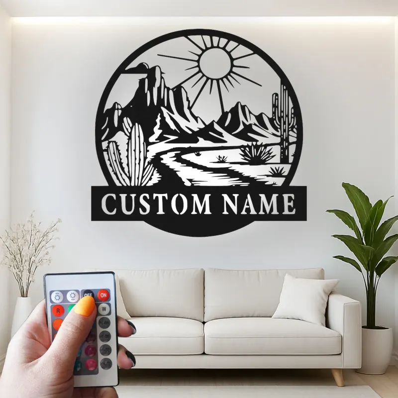 Custom Desert Landscape Led Light Metal Wall Art Personalized Gift for Nature Lovers Living Room Southwestern Decor