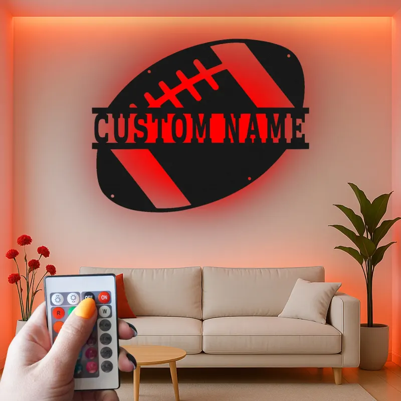 Custom Football LED Sign | Personalized Metal Name Art for Game Room | Athlete Gift & Boys Room Decor