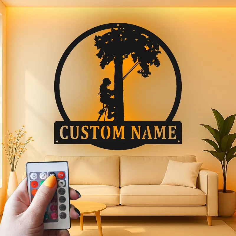 Cartel de metal LED de escalador de árboles regalo personalizado para arboristas decoración de entusiastas del aire libre
