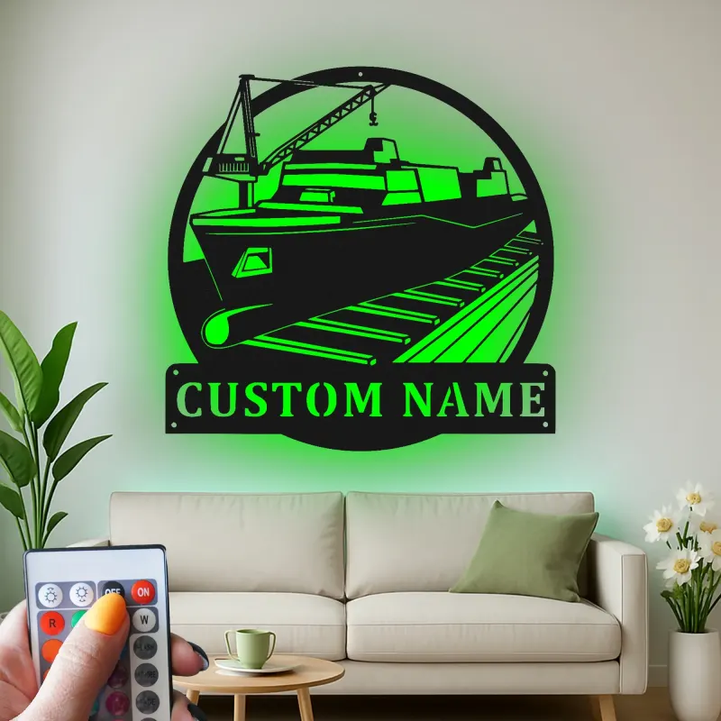 Décoration murale en métal LED personnalisée Grue de chantier - Cadeau nautique pour marins - Décor pour bureau ou cave à vin
