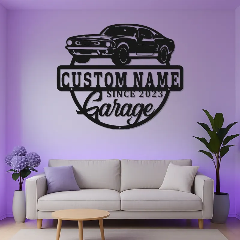 Personalisierte Muscle Car LED-Leuchtschilder | Metall-Wandkunst für die Garage | Individuelle Man Cave Dekoration | Vintage Automobilgeschenk für Papa
