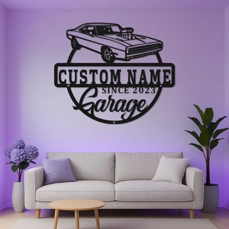Personalisierte Muscle Car Schild | LED Metall-Wandkunst | Vintage Garagen Dekor | Individuelles Man Cave Geschenk | Lasergeschnittene Autoschilder